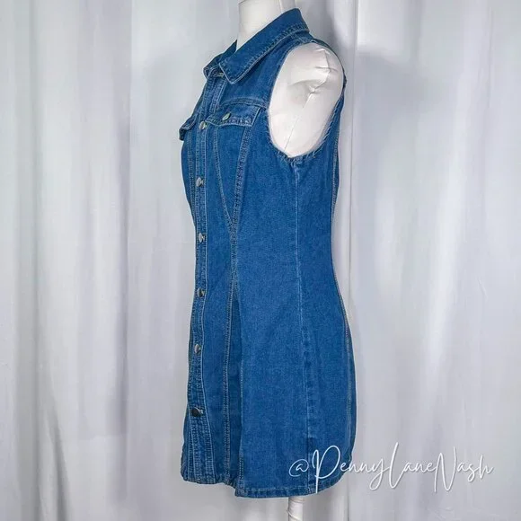 Shein Denim Button Front Sleeveless Shirt Dress Blue - Picture 10 of 10